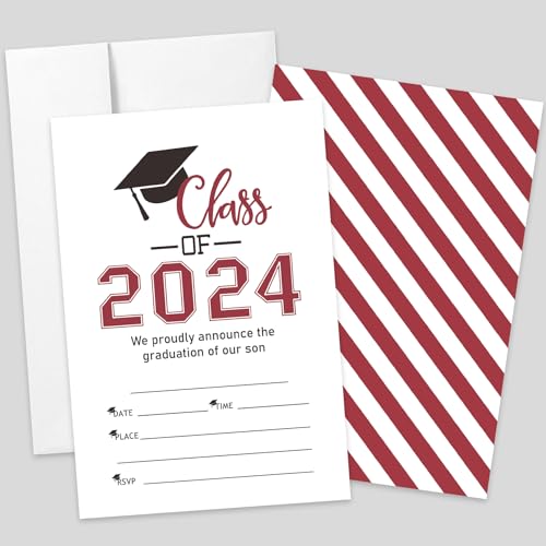 AEHIE Party-Einladungen für die Klasse 2024, mit Umschlägen, Abschlussankündigung, doppelseitig bedruckt, Party-Einladungskarten für Abiturabschluss, 2024, 20 Sets von AEHIE