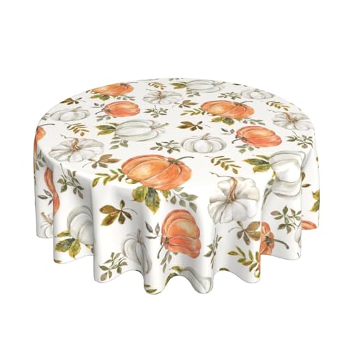 Herbst-Tischdecke, rund, 152,4 cm, Aquarell, orange-weiß, Kürbis, Ahornblatt, Erntedankfest, Tischdecken, Bauernhaus, dekorativ für Zuhause, Küche, Esszimmer, Party Herbst-Tischdecke, rund, 152,4 cm, Aquarell, orange-weiß, Kürbis, Ahornblatt, Erntedankfest, Tischdecken, Bauernhaus, dekorativ für Zuhause, Küche, Esszimmer, Party von AEIOAE