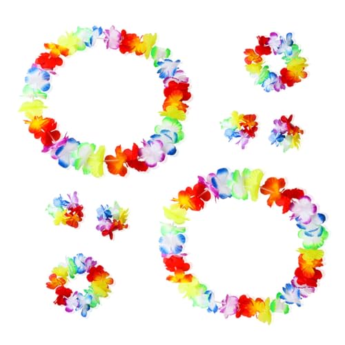 AEIOPRS 2 Set Hawaiiketten Hawaii Blumen Kette Blumenketten Hawaiian Kette Haarband Armbänder Grasrock Party Kostüm Zubehör Blumenkette Für Karnevals Weihnachten Neujahr Cheerleading Strand Hochzeit von AEIOPRS