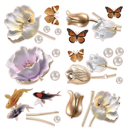 AEIOPRS 6 pcs Goldene Tulpe Wandtattoo Wandtattoo Schlafzimmer Wohnzimmer kinderzimmer Büro Hotel Restaurant Küche Wandsticker Blumen von AEIOPRS
