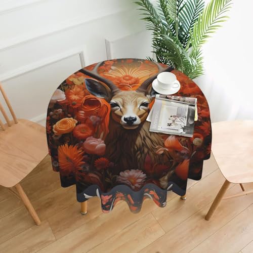 AEKGOHP Runde dekorative Tischdecke, 152,4 cm, Antilopen- und Blumendruck, wasserdicht, waschbar und wiederverwendbar, für Essen, Kaffee, Picknick, Hochzeit, Party AEKGOHP Runde dekorative Tischdecke, 152,4 cm, Antilopen- und Blumendruck, wasserdicht, waschbar und wiederverwendbar, für Essen, Kaffee, Picknick, Hochzeit, Party von AEKGOHP