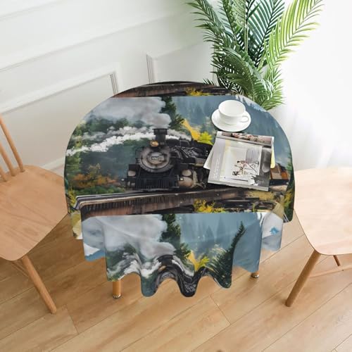 AEKGOHP Runde dekorative Tischdecke, 152,4 cm, Dampfzug-Drucke, wasserdicht, waschbar und wiederverwendbar, für Essen, Kaffee, Picknick, Hochzeit, Party AEKGOHP Runde dekorative Tischdecke, 152,4 cm, Dampfzug-Drucke, wasserdicht, waschbar und wiederverwendbar, für Essen, Kaffee, Picknick, Hochzeit, Party von AEKGOHP