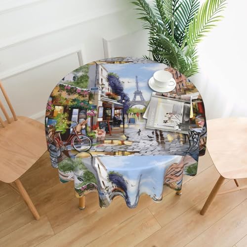AEKGOHP Runde dekorative Tischdecke, 152,4 cm, Motiv: Paris, Straßenszene, Eiffelturm-Drucke, wasserdicht, waschbar und wiederverwendbar, für Essen, Kaffee, Picknick, Hochzeit, Party AEKGOHP Runde dekorative Tischdecke, 152,4 cm, Motiv: Paris, Straßenszene, Eiffelturm-Drucke, wasserdicht, waschbar und wiederverwendbar, für Essen, Kaffee, Picknick, Hochzeit, Party von AEKGOHP