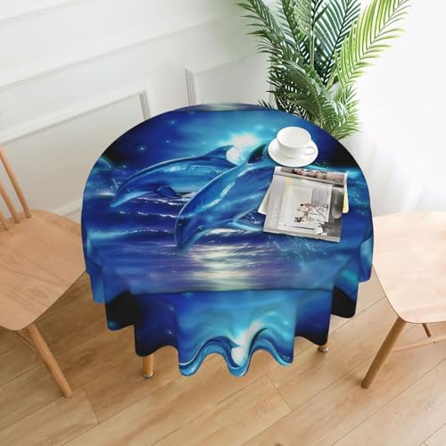 AEKGOHP Runde dekorative Tischdecke, 152,4 cm, blauer Ozean-Delfindruck, wasserdicht, waschbar und wiederverwendbar, für Esszimmer, Kaffee, Picknick, Hochzeit, Party AEKGOHP Runde dekorative Tischdecke, 152,4 cm, blauer Ozean-Delfindruck, wasserdicht, waschbar und wiederverwendbar, für Esszimmer, Kaffee, Picknick, Hochzeit, Party von AEKGOHP