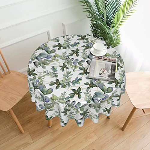 AEKGOHP Runde dekorative Tischdecke, 152,4 cm, grüne Eukalyptusblätter, wasserdicht, waschbar und wiederverwendbar, für Esszimmer, Kaffee, Picknick, Hochzeit, Party von AEKGOHP