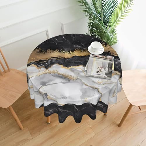 AEKGOHP Runde dekorative Tischdecke, 152,4 cm, schwarz-weiß-goldfarbene Folie, Marmor-Drucke, wasserdicht, waschbar und wiederverwendbar, für Esszimmer, Kaffee, Picknick, Hochzeit, Party AEKGOHP Runde dekorative Tischdecke, 152,4 cm, schwarz-weiß-goldfarbene Folie, Marmor-Drucke, wasserdicht, waschbar und wiederverwendbar, für Esszimmer, Kaffee, Picknick, Hochzeit, Party von AEKGOHP