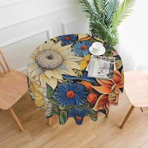AEKGOHP Runde dekorative Tischdecke, Öl auf Leinwand, Sonnenblumendruck, wasserdicht, waschbar und wiederverwendbar, für Essen, Kaffee, Picknick, Hochzeit, Party, 152,4 cm AEKGOHP Runde dekorative Tischdecke, Öl auf Leinwand, Sonnenblumendruck, wasserdicht, waschbar und wiederverwendbar, für Essen, Kaffee, Picknick, Hochzeit, Party, 152,4 cm von AEKGOHP