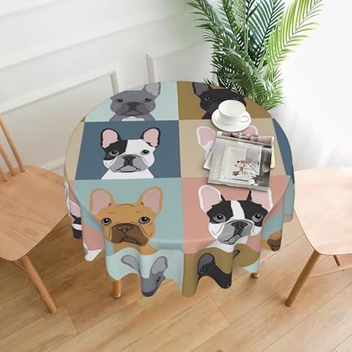 AEKGOHP Runde dekorative Tischdecke, französische Bulldogge, bedruckt, wasserdicht, waschbar und wiederverwendbar, für Essen, Kaffee, Picknick, Hochzeit, Party, 152,4 cm AEKGOHP Runde dekorative Tischdecke, französische Bulldogge, bedruckt, wasserdicht, waschbar und wiederverwendbar, für Essen, Kaffee, Picknick, Hochzeit, Party, 152,4 cm von AEKGOHP