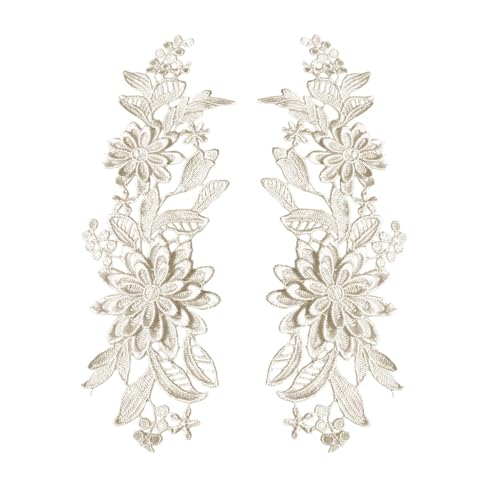 2 x Spitzenapplikationen mit Blumenstickerei für Hochzeit, Abschlussball, Kleid, Kleidung, Champagner, 25 x 10 cm von AEKLXVKU