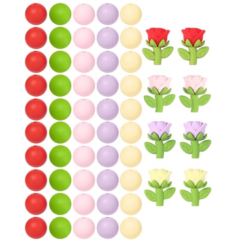 Silikonperlen-Set mit Rosenblüten, runde Silikonperlen, 3D-Rosenfiguren, Fokusperlen, Charms, Blume, Gummi, DIY, Basteln, lose Abstandshalter, Perlen für Stifte, Schlüsselanhänger, Armband, Halskette Silikonperlen-Set mit Rosenblüten, runde Silikonperlen, 3D-Rosenfiguren, Fokusperlen, Charms, Blume, Gummi, DIY, Basteln, lose Abstandshalter, Perlen für Stifte, Schlüsselanhänger, Armband, Halskette von AELUUAKE