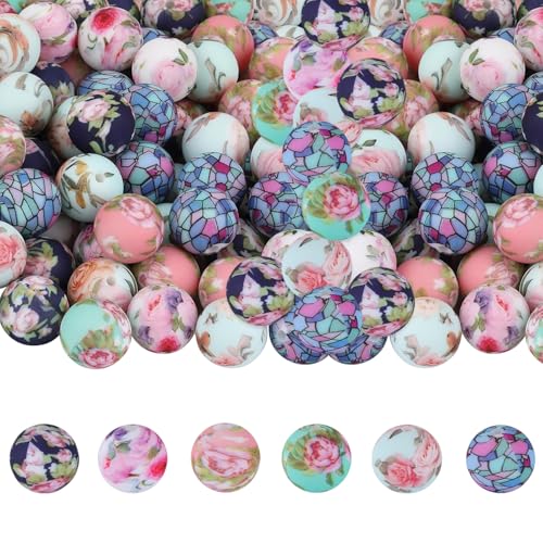 Silikonperlen im Blumen-Set, runde Silikonperlen, Großpackung, 15 mm, Blumendruck, Gummi-Fokal-Perlen, Blumen, DIY, Basteln, lose Abstandshalter, Perlen für Stifte, Schlüsselanhänger, Armband Silikonperlen im Blumen-Set, runde Silikonperlen, Großpackung, 15 mm, Blumendruck, Gummi-Fokal-Perlen, Blumen, DIY, Basteln, lose Abstandshalter, Perlen für Stifte, Schlüsselanhänger, Armband von AELUUAKE
