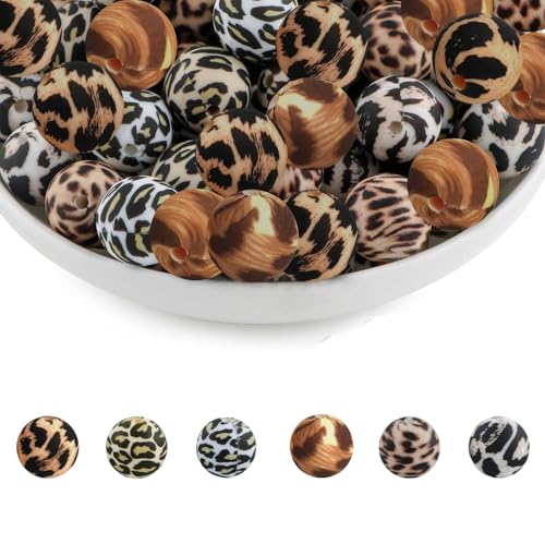 Silikonperlen mit Leopardenmuster, rund, 15 mm, mehrfarbig, Leopardenmuster, Gummi, für Bastelarbeiten, lose Abstandshalter für Stifte, Schlüsselanhänger, Armband, Halskette, Schlüsselband, 30 Stück Silikonperlen mit Leopardenmuster, rund, 15 mm, mehrfarbig, Leopardenmuster, Gummi, für Bastelarbeiten, lose Abstandshalter für Stifte, Schlüsselanhänger, Armband, Halskette, Schlüsselband, 30 Stück von AELUUAKE
