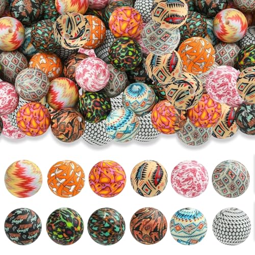 Silikonperlen mit verschiedenen Mustern, 15 mm, runde Silikonperlen, Großpackung, mehrfarbig, Gummi-Fokal-Perlen, zum Basteln, lose Abstandshalter für Stifte, Schlüsselanhänger, Armbänder, Halsketten Silikonperlen mit verschiedenen Mustern, 15 mm, runde Silikonperlen, Großpackung, mehrfarbig, Gummi-Fokal-Perlen, zum Basteln, lose Abstandshalter für Stifte, Schlüsselanhänger, Armbänder, Halsketten von AELUUAKE