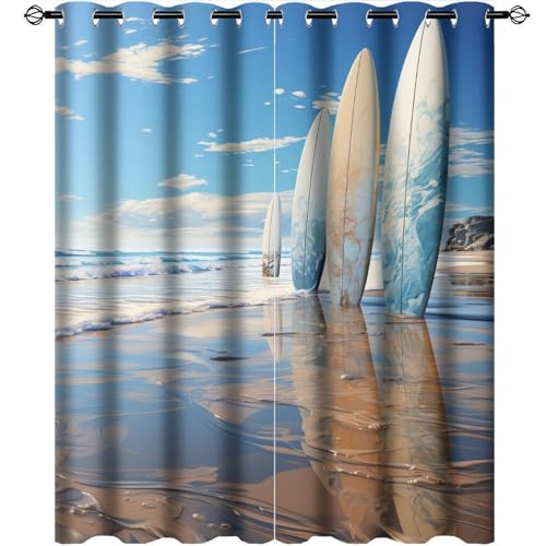 AEMYSKA Verdunkelungsvorhänge mit Ösen für Schlafzimmer, Motiv: Wasserfarben, Motiv: Ozean, Strand, Surfen, wärmeisoliert, Raumverdunkelung, lichtblockierende Vorhänge, 106,7 x 114,7 cm AEMYSKA Verdunkelungsvorhänge mit Ösen für Schlafzimmer, Motiv: Wasserfarben, Motiv: Ozean, Strand, Surfen, wärmeisoliert, Raumverdunkelung, lichtblockierende Vorhänge, 106,7 x 114,7 cm von AEMYSKA