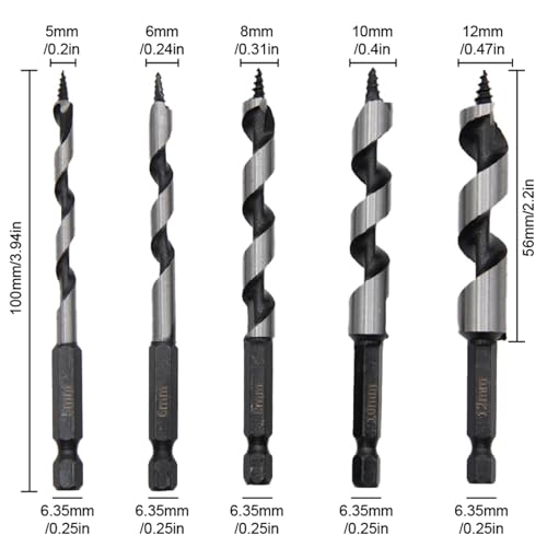 5 stück 100mm Zimmermann Schlangenbohrer 5-12mm Sechskantgriff Spiralbohrer Hand Spiralreibahle Elektrowerkzeug Zubehör Set 5 stück 100mm Zimmermann Schlangenbohrer 5-12mm Sechskantgriff Spiralbohrer Hand Spiralreibahle Elektrowerkzeug Zubehör Set von AEPBTMQ