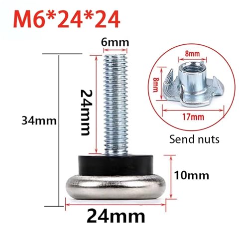 4-16 Stück verstellbare Metallfüße mit Schraube M6 M8 Tischstuhl-Nivellierungsfußpolster Möbelbein Anti-Schock-Schutz(M6x24x24,8Pcs) von AEPOCV