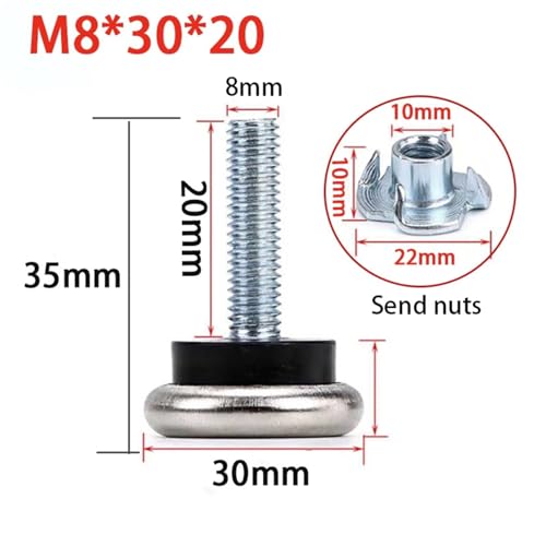 4-16 Stück verstellbare Metallfüße mit Schraube M6 M8 Tischstuhl-Nivellierungsfußpolster Möbelbein Anti-Schock-Schutz(M8x30x20,4Pcs) von AEPOCV