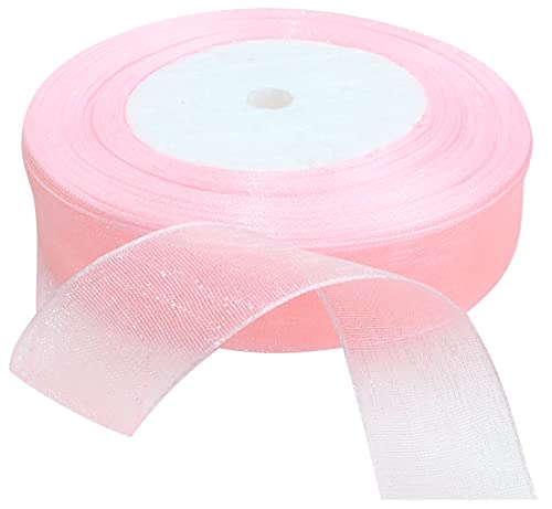 AERZETIX - C50774 - Organzaband glänzender dekorativer organza - 20mm x 45 meter - blasses rosa - kreative projekte nähkunst geschenkverpackung zur geburtstagsfeier von AERZETIX