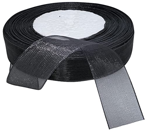 AERZETIX - C50804 - Organzaband glänzender dekorativer organza - 20mm x 45 meter - schwarz - kreative projekte nähkunst geschenkverpackung zur geburtstagsfeier von AERZETIX