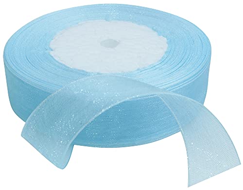AERZETIX - C50813 - Organzaband glänzender dekorativer organza - 20mm x 45 meter - hellblau - kreative projekte nähkunst geschenkverpackung zur geburtstagsfeier von AERZETIX