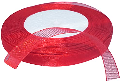 AERZETIX - C50841 - Organzaband glänzender dekorativer organza - 10mm x 45 meter - mohnrot - kreative projekte nähkunst geschenkverpackung zur geburtstagsfeier von AERZETIX