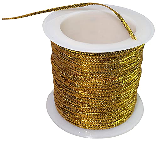 AERZETIX - C51749 - Goldene Faden Rolle aus glänzender geflochtener Schnur Ø1mmx23meter - Gold - für schmuck verpackung Halskette Dekoration gesticktes Etikett - kreative projekte nähkunst Handwerker von AERZETIX