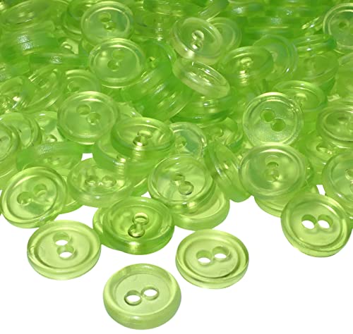 AERZETIX - C56368 - Satz von 100 runden Knöpfen Ø11,5x2,2 mm mit 2 Löchern - transparente grüne Farbe - aus Kunststoff - Durchmesser der Öffnung 2 mm von AERZETIX