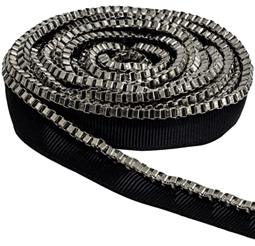 AERZETIX - C60656 - Borte Band 2 m x 13 mm aus textil mit metallmotiv - posamenten konfektion kleidung kurzwaren hobby dekoration ornament nähen - Farbe schwarz und silber von AERZETIX