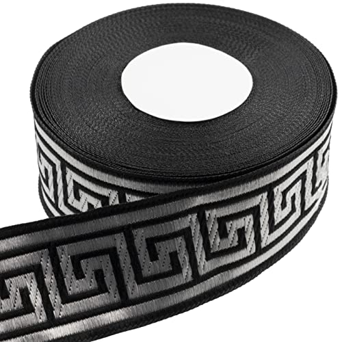 AERZETIX - C60681 - Bändchenrollen jacquard ~9 m x 33 mm farbe: schwarz und silber mit griechischen schlüsselmotiven - bestickter stoff handwerk kleidung kurzwaren kreative freizeitgestaltung AERZETIX - C60681 - Bändchenrollen jacquard ~9 m x 33 mm farbe: schwarz und silber mit griechischen schlüsselmotiven - bestickter stoff handwerk kleidung kurzwaren kreative freizeitgestaltung von AERZETIX