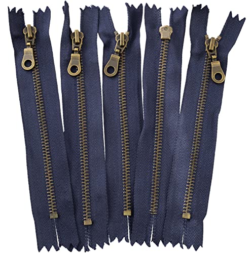 AERZETIX - C61375-5er-Set nicht trennbare Reißverschlüsse 16 cm aus metall mit dekorativer zuglasche - zipper - dunkelblau - schieber lederwaren nähen rocke kleid kleidung hosen mercerie von AERZETIX