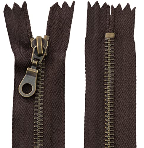 AERZETIX - C61377 - Nicht trennbarer Reißverschluss 16 cm aus Metall mit dekorativer zuglasche - Zipper - Dunkelbraun - Schieber Lederwaren nähen Rocke Kleid Kleidung Hosen mercerie von AERZETIX