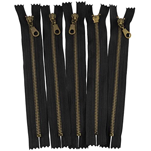 AERZETIX - C61381-5er-Pack Nicht trennbare Reißverschlüsse 20 cm aus Metall mit dekorativer zuglasche - Zipper - schwarz - Schieber Lederwaren nähen Rocke Kleid Kleidung Hosen mercerie von AERZETIX