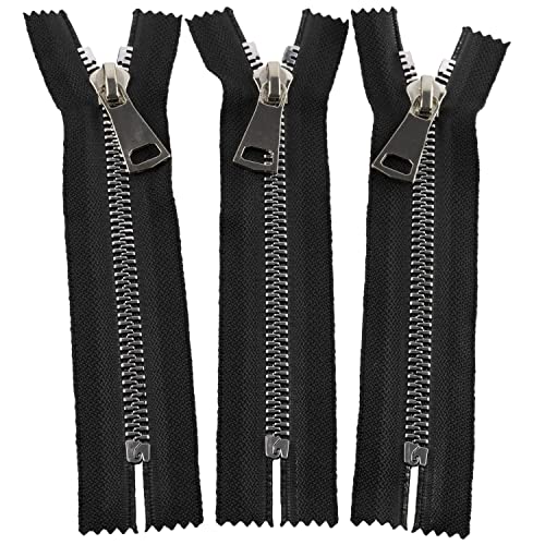 AERZETIX - C61474-3er-Pack Nicht trennbarer Reißverschluss 16 cm - mit dekorativer zuglasche - Farbe: schwarz und Silber - Schieber und reißverschluss aus Kunststoff von AERZETIX