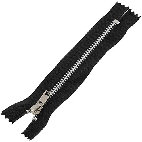 AERZETIX - C61500 - Reißverschluss N°4 Nicht trennbar 12 cm aus Metall - aluminiumfinish - Farbe schwarz - Schieber für Lederwaren Dekoration nähen Jeans Rock Kleid Hose kurzwaren von AERZETIX