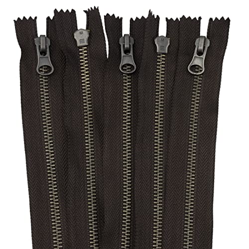 AERZETIX - C61524-5er-Set Reißverschluss Nr. 5 nicht trennbar 16 cm aus vintage-metall - dekorative zuglasche - dunkelbraun - schieber für lederwaren jeans röcke kurzwaren von AERZETIX
