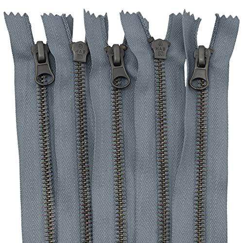 AERZETIX - C61526-5er-Set Reißverschluss Nr. 5 Nicht trennbar 16 cm aus Vintage-Metall - dekorative zuglasche - bleigrau - Schieber für Lederwaren Jeans röcke kurzwaren von AERZETIX