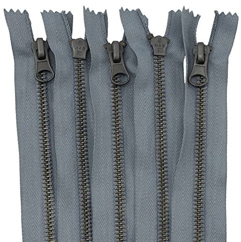 AERZETIX - C61562-5er-Set Reißverschluss Nr.5 trennbar 65 cm aus vintage-metall - dekorative zuglasche - bleigrau - schieber für lederwaren jeans röcke kurzwaren von AERZETIX