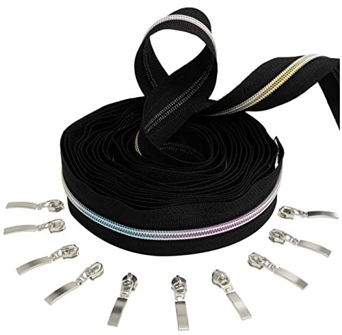 AERZETIX - C62467x5-C62942x10 - Set mit Spiralreißverschluss 5m Nr. 5 farbe: schwarz/regenbogen + 10 nicht verriegelbare Schieber Nr. 5 farbe: silber - gerade - nylon/metall von AERZETIX