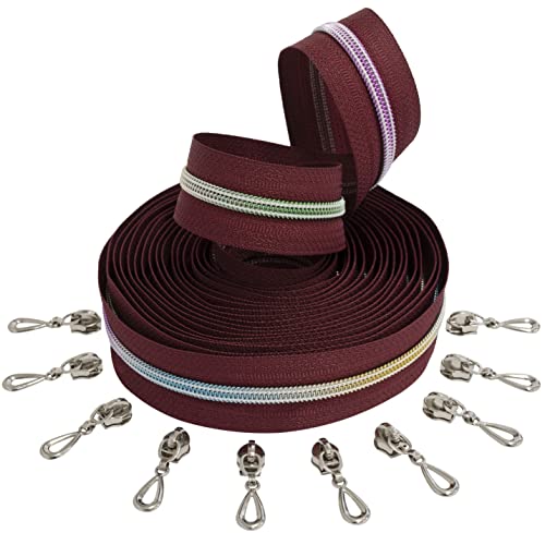 AERZETIX - C62471x5-C62947x10 - Set mit Spiralreißverschluss 5m Nr. 5 Farbe: Burgunderrot/Regenbogen + 10 Nicht verriegelbare Schieber Nr. 5 Farbe: Silber - Tropfen - Nylon/Metall AERZETIX - C62471x5-C62947x10 - Set mit Spiralreißverschluss 5m Nr. 5 Farbe: Burgunderrot/Regenbogen + 10 Nicht verriegelbare Schieber Nr. 5 Farbe: Silber - Tropfen - Nylon/Metall von AERZETIX