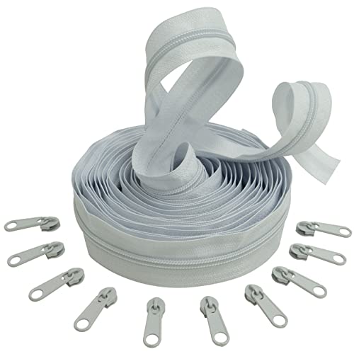 AERZETIX - C62702x5-C62801x10 - Set aus Spiralreißverschluss 5m - Nr. 5 + 10 Schieber Nr. 5 Nicht abschließbar - Fabre rauchweiß - Nylon/Metall - kurzwaren reißverschlüsse von AERZETIX