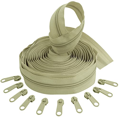 AERZETIX - C62706x5-C62803x10 - Set aus Spiralreißverschluss 5m - Nr. 5 + 10 Schieber Nr. 5 Nicht abschließbar - Fabre Hellbeige - Nylon/Metall - kurzwaren reißverschlüsse von AERZETIX