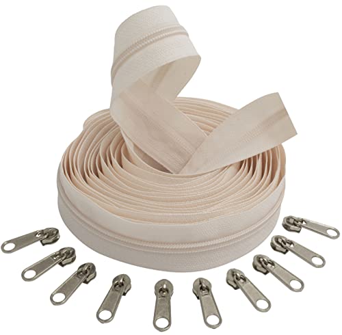 AERZETIX - C62728x5-C62791x10 - Set aus Spiralreißverschluss 5m - Nr. 5 + 10 Silber Schieber Nr. 5 Nicht abschließbar - Farbe Heller pfirsich - Nylon/Metall - kurzwaren reißverschlüsse von AERZETIX