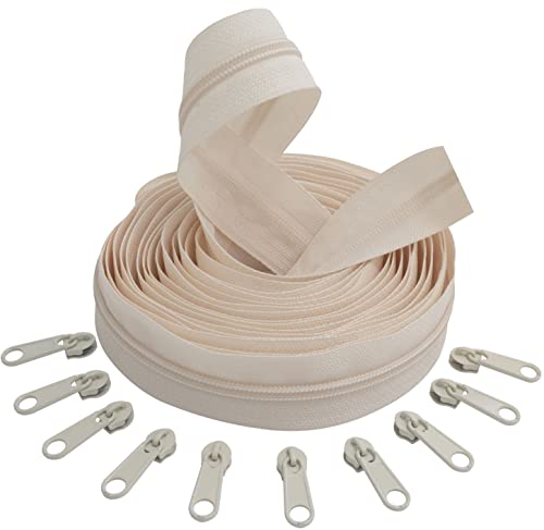 AERZETIX - C62728x5-C62804x10 - Set aus Spiralreißverschluss 5m - Nr. 5 + 10 Schieber Nr. 5 Nicht abschließbar - Farbe Heller pfirsich - Nylon/Metall - kurzwaren reißverschlüsse von AERZETIX