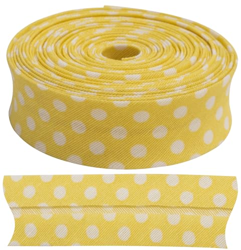 AERZETIX - C73168 - Dekoratives Schrägband 4.5 meter x 20 mm - aus 35% polyester und 65% baumwolle - gelbe Farbe mit weißen punkten von AERZETIX