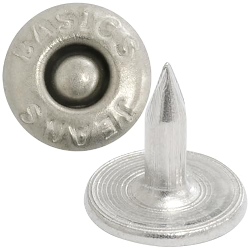AERZETIX - Satz mit 50 Nieten knöpfe flach ⌀9.5mm Länge 9mm - "BASIC JEANS" - aus Metall - farbe dunkles chrom - für leder stoff jeans kleidung lederwaren textil von AERZETIX