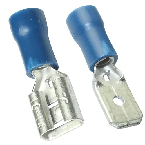 Aerzetix: 200 x Kabelschuhe Kabelschuh ( Klemme ) männlich weiblich flach 6.3mm 0.8mm 1.5-2.5mm2 isoliert Blau C11499C11518 von AERZETIX