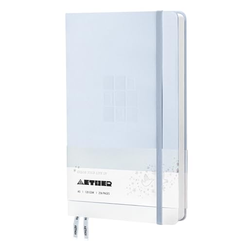 AETHER Notizbuch Blanko A5, Journal Tagebuch 256 Seiten 120g/m² Blanko Dickes Papier, 13 x 21.5cm A5 Skizzenbuch mit 1 Innentasche, Hardcover Notizblock für Männer Zeichnungen, Skizzen, Arbeit, Blau von AETHER