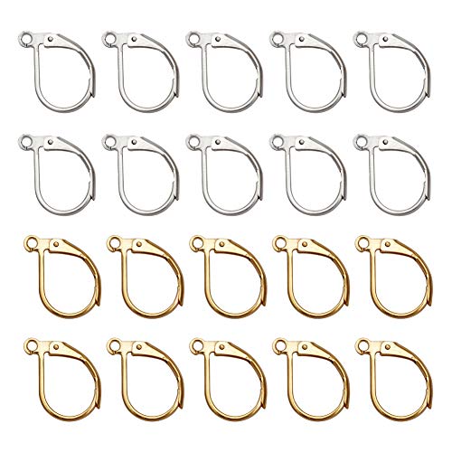 200 Stück Leverback-Ohrringhaken, hypoallergen, französisch, baumelnde Ohrhaken mit Schlaufe, 10 x 15 mm, vergoldetes Messing, Ohrringteile, Schmuckherstellung(Gold/silver) von AEVQWEZNC