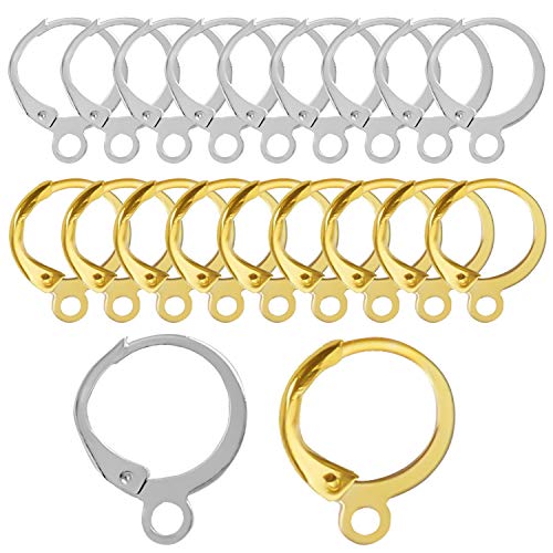 200 Stück Messing-Ohrhaken mit Hebelverschluss, französische Ohrhaken, hypoallergen, 12,5 x 14,6 mm, Silber- und Gold-Set for die Schmuckherstellung 200 Stück Messing-Ohrhaken mit Hebelverschluss, französische Ohrhaken, hypoallergen, 12,5 x 14,6 mm, Silber- und Gold-Set for die Schmuckherstellung von AEVQWEZNC