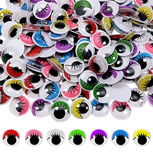 210 Stück 10 mm Wackelaugen aus Kunststoff, selbstklebend, mit Wimpern, verschiedene Farben, runde Bastelaufkleber, Augen for DIY, Kunst, Scrapbooking, Dekoration(15mm) von AEVQWEZNC